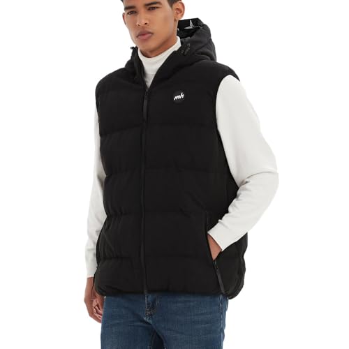 Image of MADHERO Men's Puffer Vest with Hood Water-Resistant Puffy Vests Outerwear Sleeveless Jacket