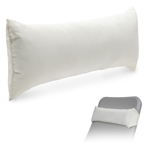 Image of Coast Modern White Outdoor Lounge Chair Pillow with Strap - Waterproof Headrest Pillow for Pool Lounger & Patio Chaise Cushion