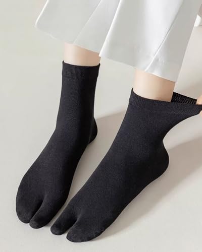 Image of Tabi Socks Athletic Cotton Crew Length Quarter Ankle Two Toe for Women and Men, 6 Pk Black White Gray