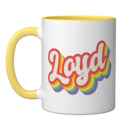Loyd Pride Month LGBTQ Rainbow Flag Name Personalised Ceramic Mug, Yellow/White