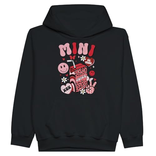 Mini Valentines Youth Hoodie, Cozy Cotton Blend, Pouch Pocket Color Black Size S