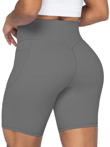 Image of Sunzel No Front Seam Biker Shorts for Women with Pockets, Yoga Workout Gym Bike Shorts with Tummy Control