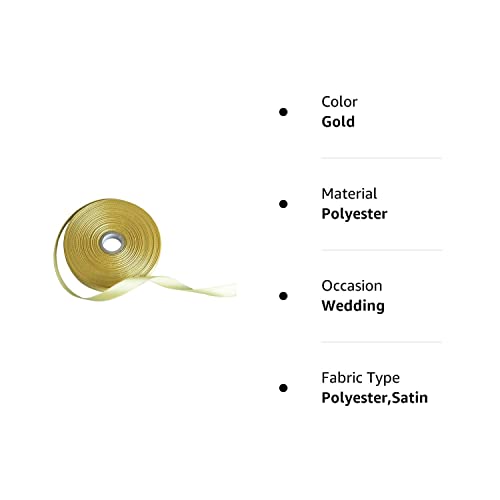 1/2 Inch Single Face Solid Polyester Satin Ribbon 50 Yards For Gift Package Wrapping,Floral Design,Hair Bow Clip Making,Crafting,Sewing,Wedding Decor,Boy Girl Baby Shower, Gold #TOP2
