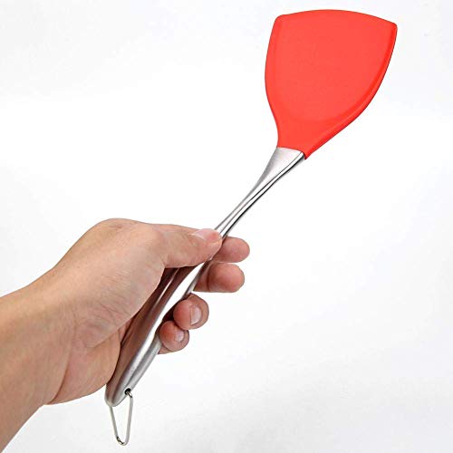 Image of Kitchen Heat Resistant Silicone Spatula Set (Pack of 2) Multipurpose Solid and Slotted Spatulas - Nylon Utensils with Nonstick, 304(18 /10) Stainless Steel Durable Handle (Red)