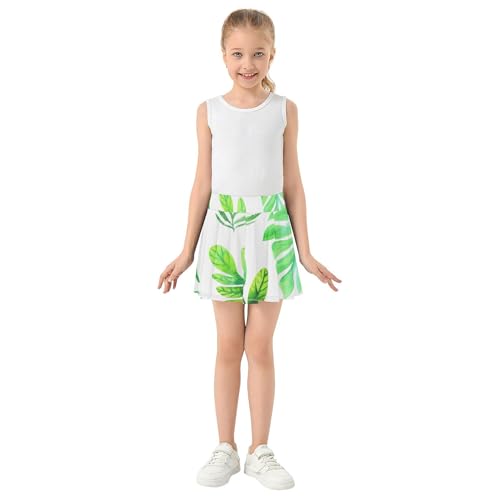 Joisal Clothes Athletic Shorts for Girls Skorts Skirts with Shorts Girl Skort Watercolor Green Leaves 4t3