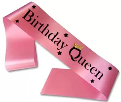 Selibration Birthday Queen Printed Sashes (Pink) for Kids, Girls, Wife, Birthday, Anniversery Celebration, Party and Event Supplies (Pack of 1pcs)