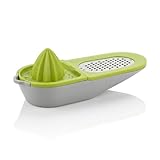 Arendo - Zitruspresse plus Küchenreibe – Zitronenpresse und Reibe – mit Behälter – manuelle Orangenpresse – Handpresse – Zitronenreibe – platzsparend – Spülmaschinengeeignet