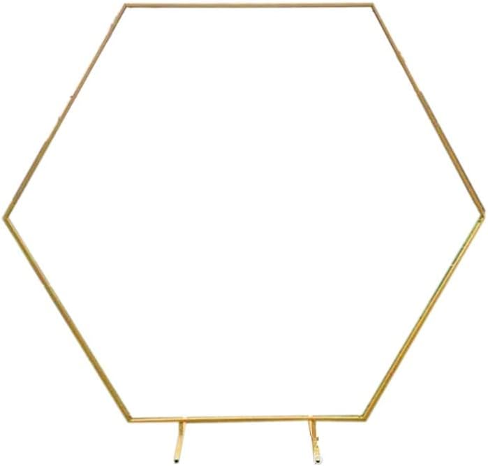 Wedding Hexagonal Stand Arch Iron Prop Stand Outdoor Lawn Wedding Backdrop Decorative Flower Stand (Diameter，2.4M, Gold)