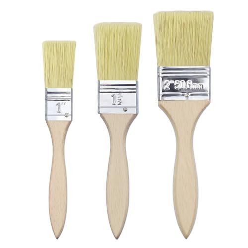 Lot de 3 Pinceaux à Peinture - Pinceau Plat Mur avec Manche en Bois pour Travaux de Peinture et...