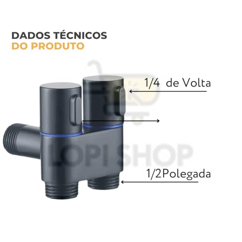 Registro Torneira Válvula Dupla 2 Saídas Independentes Em Metal Preto