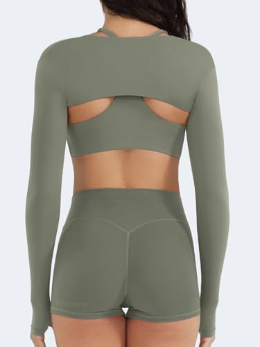 Image of YEOREO Women Crop Top Long Sleeve Bolero Open Front Workout Cropped Shirts Sports Shrug