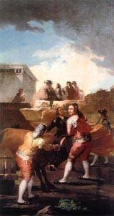 Peinture à l'huile Goya Fight with a Young Bull toile musée 36x48