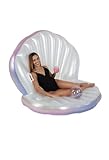 Inflatable Pool Candy Float Giant Oyster Seashell Lounge Sturdy Handle with Glitter Pearl Beach Ball and Cup Holder, Perfect for 1 or 2 People Hold up to 400 Ib