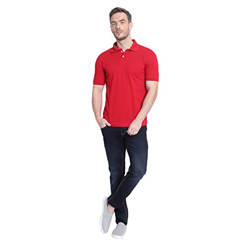 Image of Men's Poly Cotton-Matty Tshirt with Regular Fit Solid Pattern Half Sleeve Standard Length and Button Down Closure|Men's T-Shirts