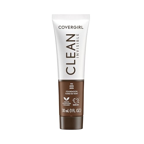 Image of COVERGIRL Clean Invisible Foundation Makeup, Dewy & Glowy Natural Finish, Buildable Coverage, Skin-Like Smooth Look, Vegan, Java, 1oz