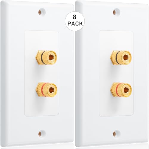 Image of Weewooday 8 Pcs Speaker Wall Plate Gold Plated 2 Connector Banana Plug Wall Plate for in-Wall Speaker Wire, Surround Sound & Audio Systems