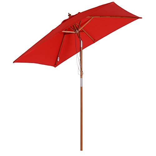 Outsunny Parasol rectangulaire inclinable bois polyester haute densité 2L x 1,5l x 2,3H m rouge