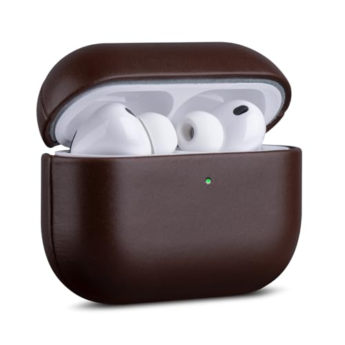 Image of Haobobro for AirPods Pro 3 Leather Case Cover - Leather from Cow Hide, Handmade Drop Protective Hard Cover, Qi and MagSafe Charging Compatible - for AirPods Pro 3rd Generation Case - Coffee Brown