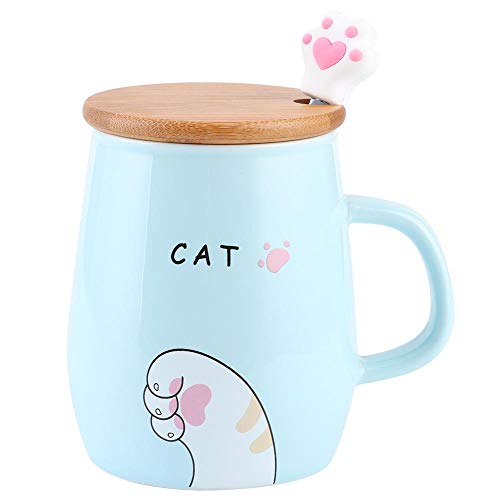 Copo de cerâmica, caneca de 420ml com tampa de madeira, copo de leite bonito copo de leite bonito co