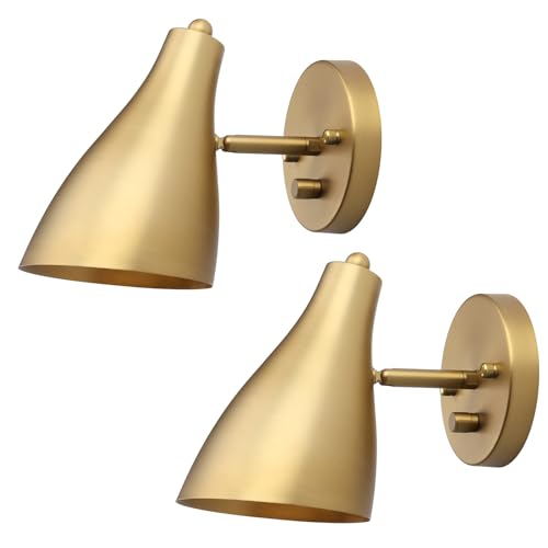 Image of Pathson Set of 2 Adjustable Wall Sconce with Dimmer Switch, Vintage Bedside Wall Vanity Lighting, Hardwired Metal Wall Light Lamp for Bathroom Bedroom Living Room Kitchen Sink Farmhouse