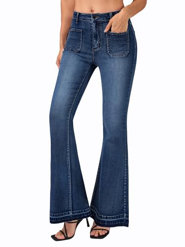 roswear Bell Bottom Jeans for Women High Waist Stretchy Flare Jeans Denim Trousers Pants