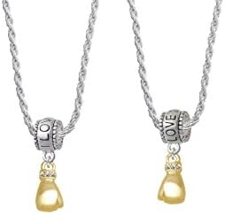Cheer Bunny Small Gold Tone Boxing Glove I Love You More Bead Necklace Set of 2