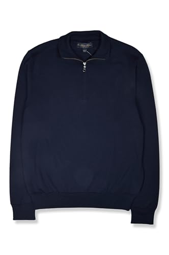 Brooks Brothers Mens Supima Half Zip Mock Neck Sweater, (97924 Navy Blue, Small)