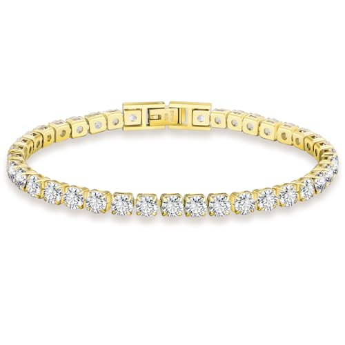 KRKC&CO テニスブレスレット レディース 幅4mm ジルコニア K14金メッキ サージカルステンレス CZダイヤ メンズ ブレス 金属アレルギー対応 キラキラ ジュエリー ブリンブリン 記念日 誕生日 ギフト(ゴールド,19.0cm) KRKC&CO テニスブレスレット レディース 幅4mm ジルコニア K14金メッキ サージカルステンレス CZダイヤ メンズ ブレス 金属アレルギー対応 キラキラ ジュエリー ブリンブリン 記念日 誕生日 ギフト(ゴールド,19.0cm)