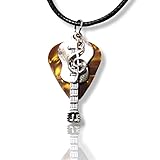 Regalo para Músico Original con Guitarra y Púa World Goblins Hecho a Mano. Colgante Collar con Nota Musical Bañado en Plata Oxidada 925 (Oro)