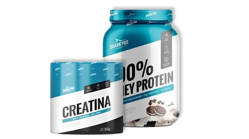 Kit 100% Whey Protein Shark Pro 900G + Creatina Monohidratada 300G Escolha seu Sabor (Creatina + Whe