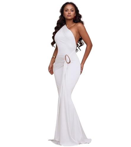 Image of PORRCEY Women's Sexy Rhinestone Lace Sheer Mesh Formal Evening Dress