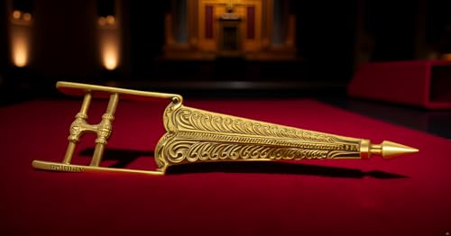 Image of Premium Brass Finish Decorative Bhala | Antique Style Spearhead Replica for Home Decor, Puja & Gifting | Intricate Engraved Design (28x8 cm)
