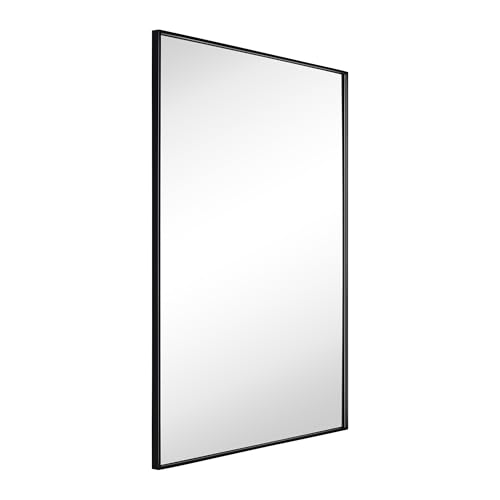 Image of TEHOME Black Bathroom Vanity Mirror with Squared Corners, 24x32'' Matt Black Rectangle Stainless Steel Metal Framed Mirror for Bathroom