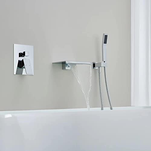 Mitigeur baignoire cascade eau chaude froide avec douchette à main chrome - 8