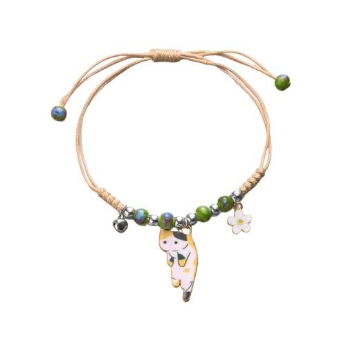 Fuqimanman2020 Cute Cat Bracelet Kawaii Kitten String Rope Chain Braided Bracelet with Flower - Adjustable Cat Lover Jewelry