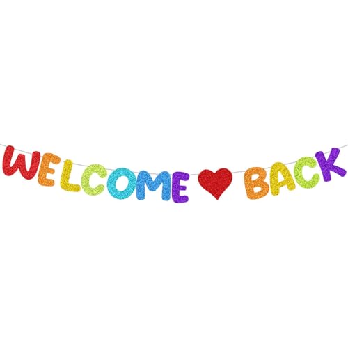 Welcome Back Deko,Herzlich Willkommen Girlande,Willkommen Zurück Deko,Party-Dekoration,Welcome Back Girlande für Schuldekoration Klassenzimmer Dekoration Familie Aktivitäten Deko Einschulung (Bunt)