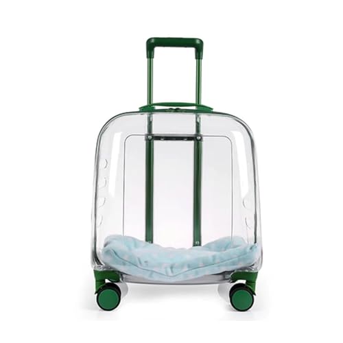 Sooar Maleta Portátil con Ruedas Cápsula Espacial Transpirable Maleta para Gatos Gran Capacidad, Mochila para Gatos Transparente (Color : Green Transparent)