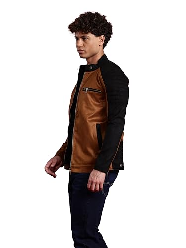 Image of Leather Retail Brown Suede Leather Regular Jacket For Men's