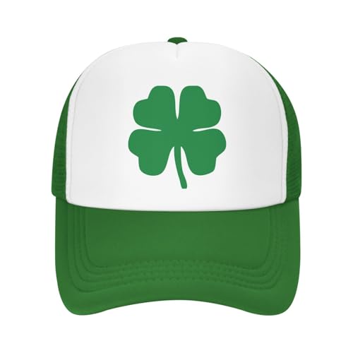 Green 4 Leaf Clover Trucker Hat Snapback Mesh Baseball Cap Unisex2