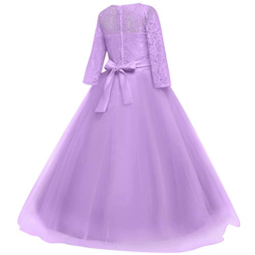 Image of Girls Flower Vintage Floral Lace 3 /4 Sleeves Floor Length Dress Wedding Party Evening Formal Pegeant Dance Gown