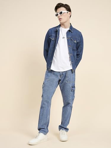 Image of STUDIO NEXX Men's Loose Fit Cargo Jeans | Non Stretchable | Cargo Denim for Men | Loose fit Cargos | Utility Pockets