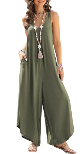 Arevill Jumpsuit Damen Sommer Lang Elegant Mode Overall Hawaii Urlaub Strand V-Ausschnitt Hosenanzug Lose Lang Romper mi...