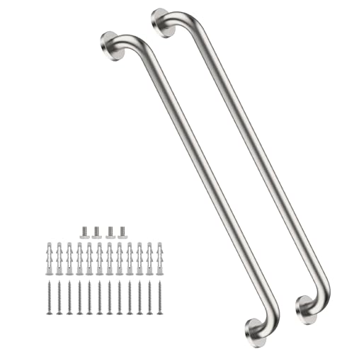 2 Pack 32 Inch Shower Grab Bars Satin Brushed Nickel ZUEXT SUS304 Stainless Steel Bathroom Shower Balance Bar Safety Hand Rail Support Handicap Elderly Senior Assist Bath Grab Handle(1.25 Diameter)
