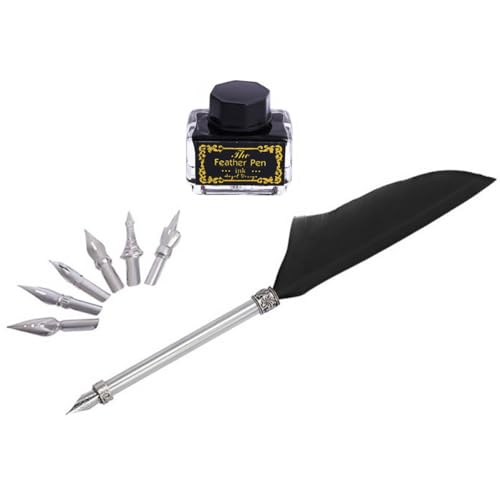 CAXUSD 10pcs Vintage Quill Pen Set Black Calligraphy Dip Pens Decorative Writing Supplies for Office and Crafts