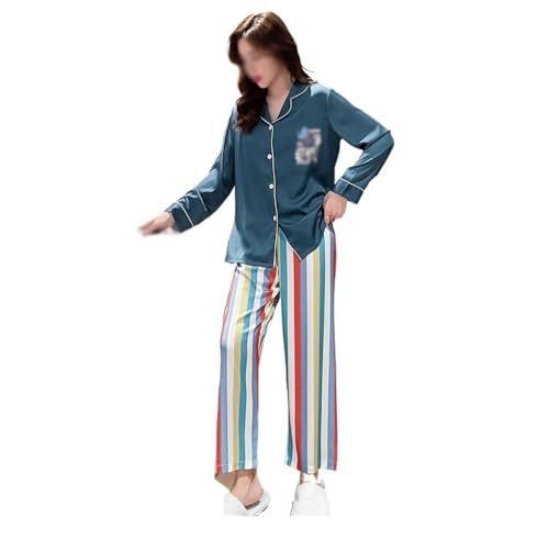Vêtement de nuit en soie glacée femmes pyjama manches longues ample pour moments de détente