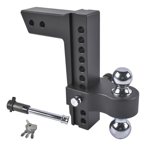 Black Adjustable Trailer Hitch Fits 2.5" Receiver | 10" Drop/Rise Heavy Duty Aluminum Drop Hitch | 18500 LBS GTW Tow Hitch | 2" & 2-5/16" Tow Balls Equipped with 2 Latches with Locks