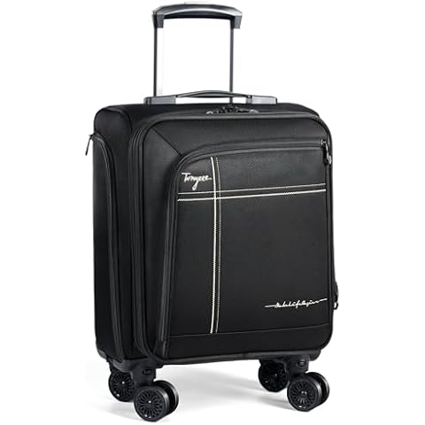 Tonyeee Underseat Carry on Luggage with Removable Wheels, 18 Inch Softside Expandable Carry-on Luggage Airline Approved, Spinner Small Travel Suitcase for Short Trip, Black Cover