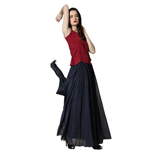 WEUIE Women Summer Chiffon High Waist Pleated Big Hem Floor/Ankle Length Beach Maxi Skirt for Wedding Party Black