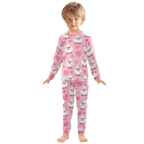 Pajama Sets Long Sleeve Sheep Hearts Pattern Background Soft Comfy Sleepwear 2 Piece PJS 3-8T2