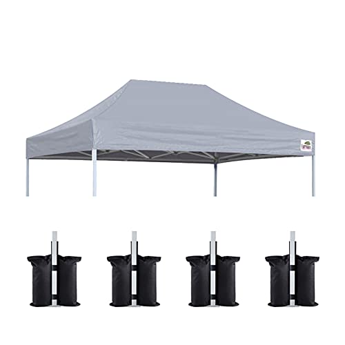 Image of Eurmax USA 8x12 Pop Up Canopy Replacement Top,Universal Instant Canopy Cover ONLY,Heavy Duty UPF 50+ UV Protection,Water & Wind Resistant Tarp,30+ Colors Available,Bonus 4 Sand Bags (Gray)